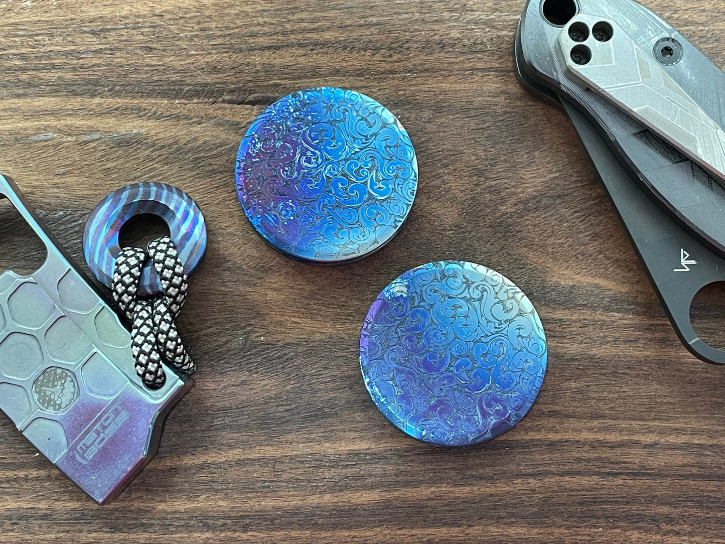 Flamed VICTORIA HAPTIC Coins CLICKY Titanium Haptic Slider Fidget