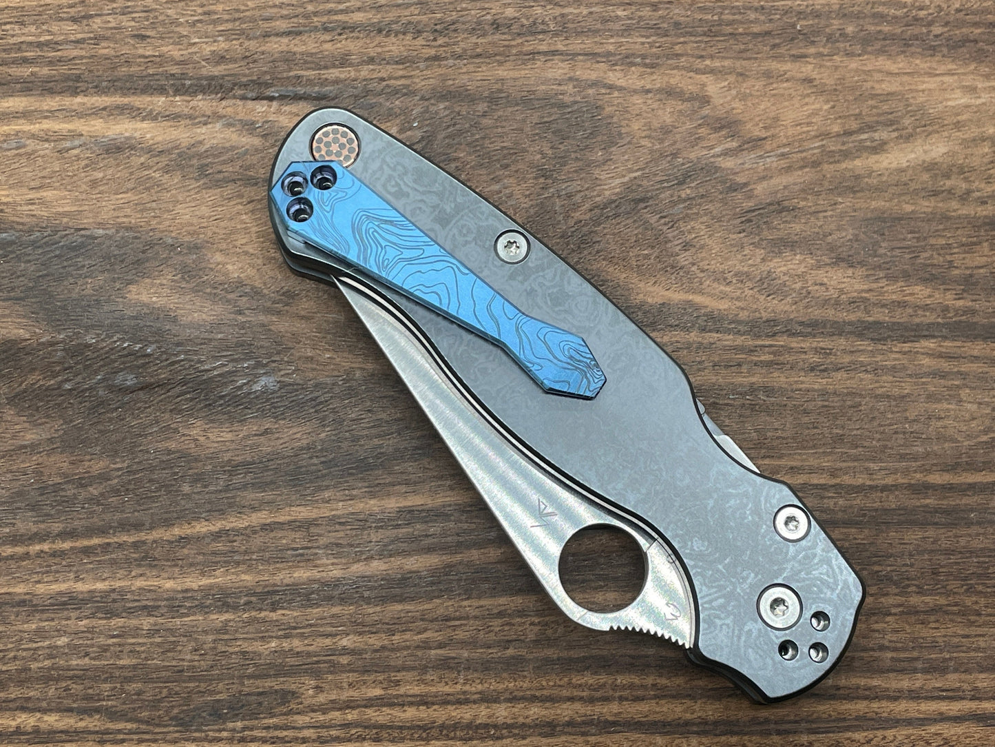 TOPO Blue ano Dmd Titanium CLIP for most Spyderco models