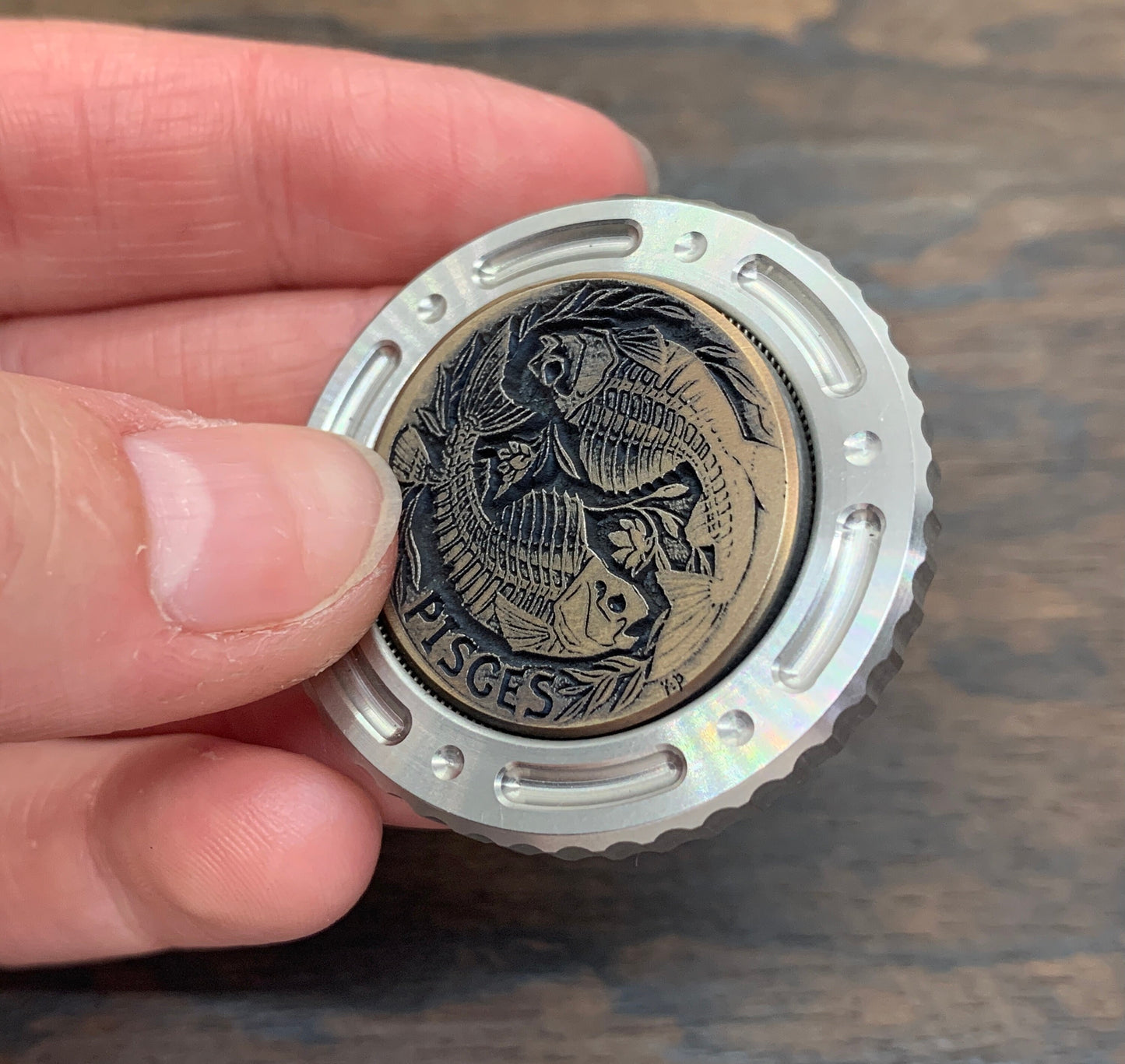 Deep engraved PISCES Zodiac Titanium Coin for Billetspin Gambit