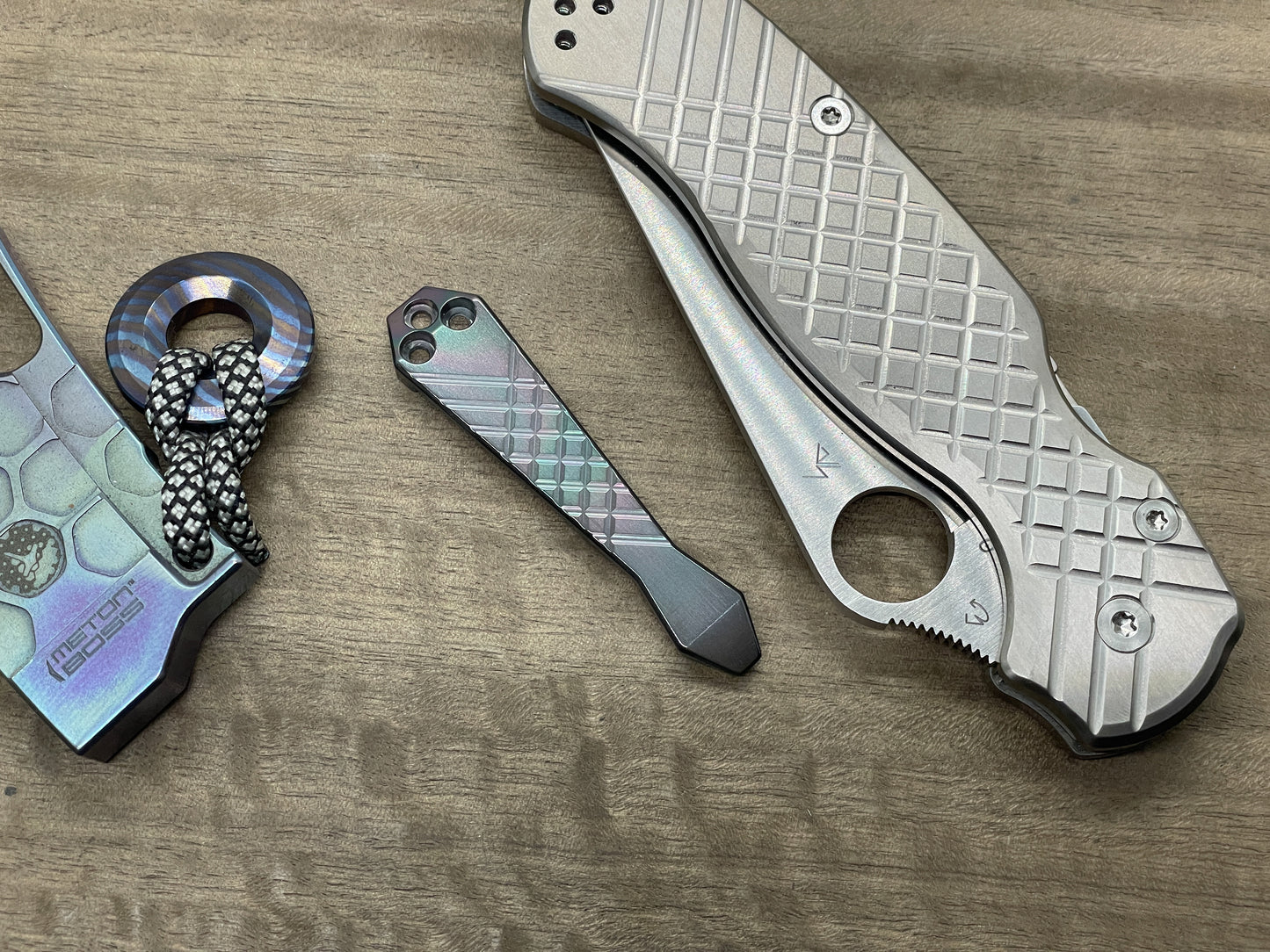 Polished OIL Slick Zirconium FRAG milled Clip for most Spyderco models