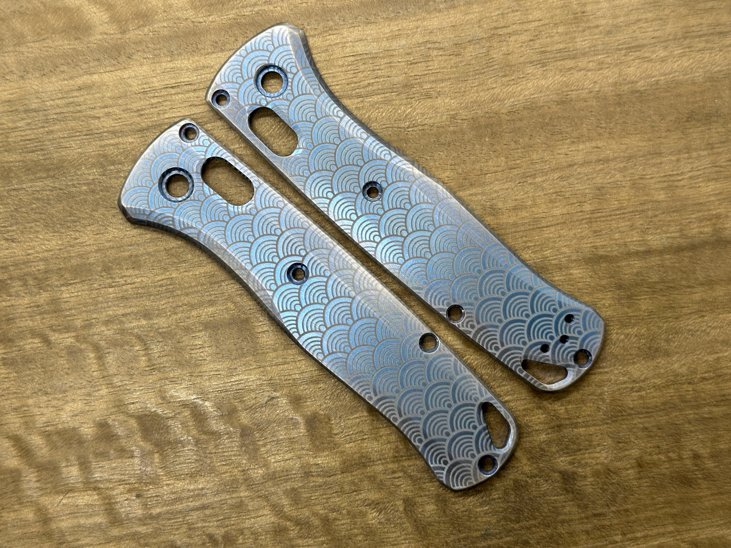 SEIGAIHA Blue Ano Brushed Titanium Scales for Benchmade Bugout 535