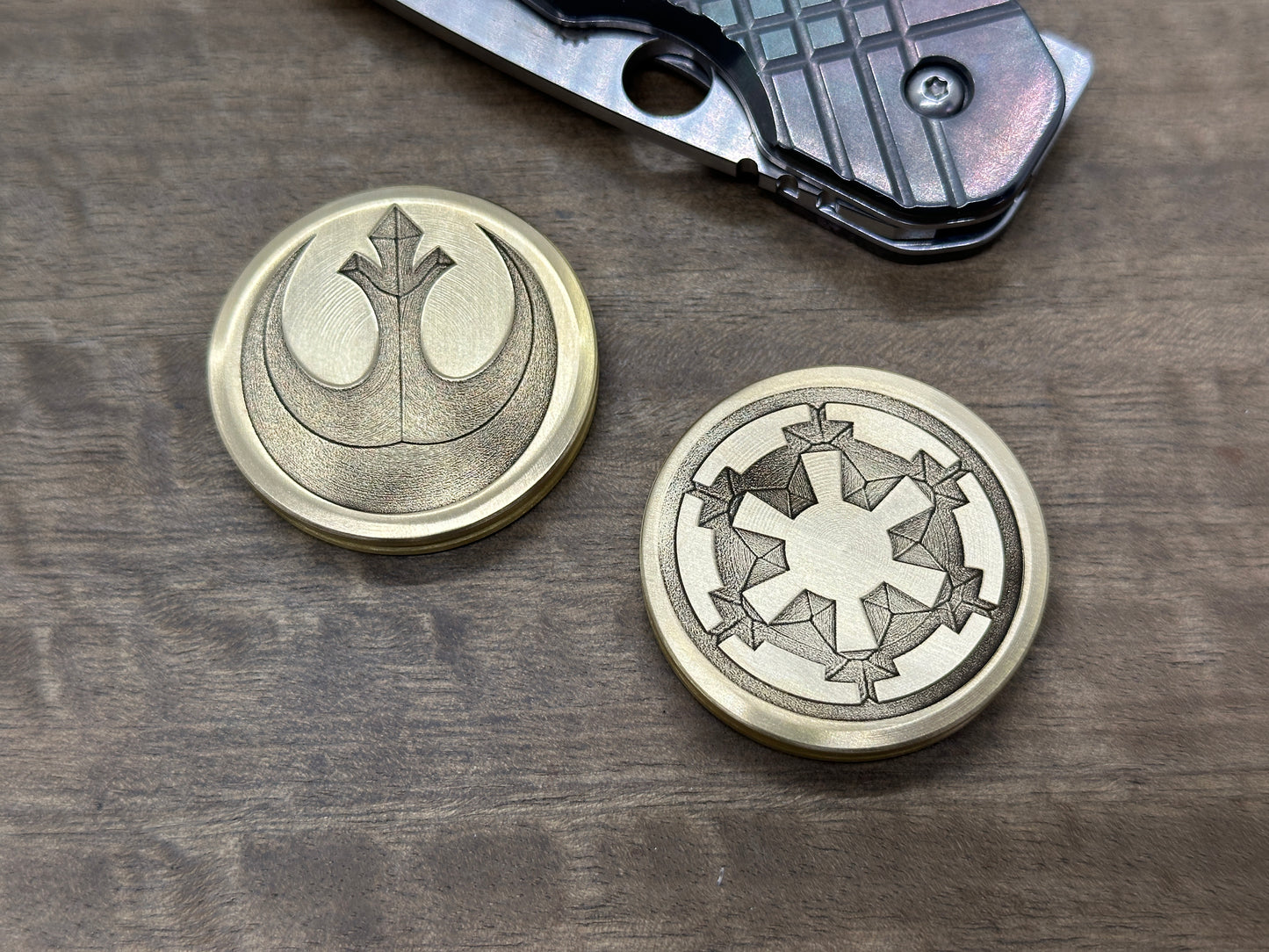 Rebel Alliance vs Imperial Galactic engraved Brass HAPTIC Coins CLICKY fidget