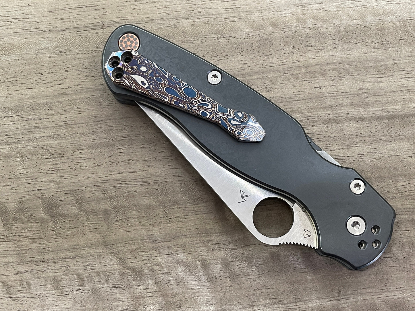 RAINDROP pattern Heat ano engraved Titanium Dmd CLIP for most Spyderco models