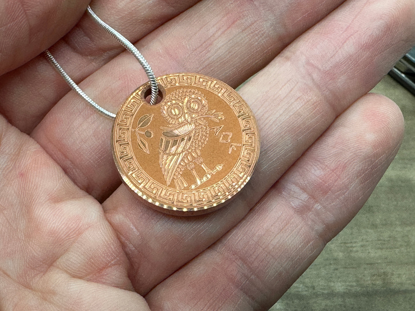 The OWL engraved Copper PENDANT Keychain