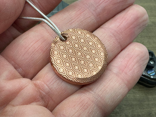 HONEYCOMB engraved Copper PENDANT Keychain