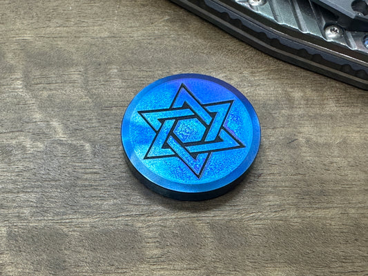 4 sizes Stars of David Flamed Titanium Challenge Coin Worry Coin