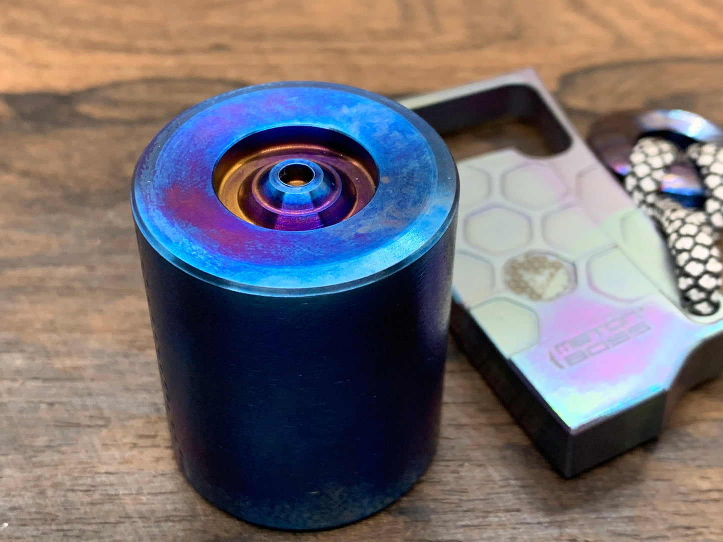 Flamed Titanium Spin station for your EDC Spinning Tops, Spinning Coins & Spheres Display them in style MetonBoss Christmas gift ideas
