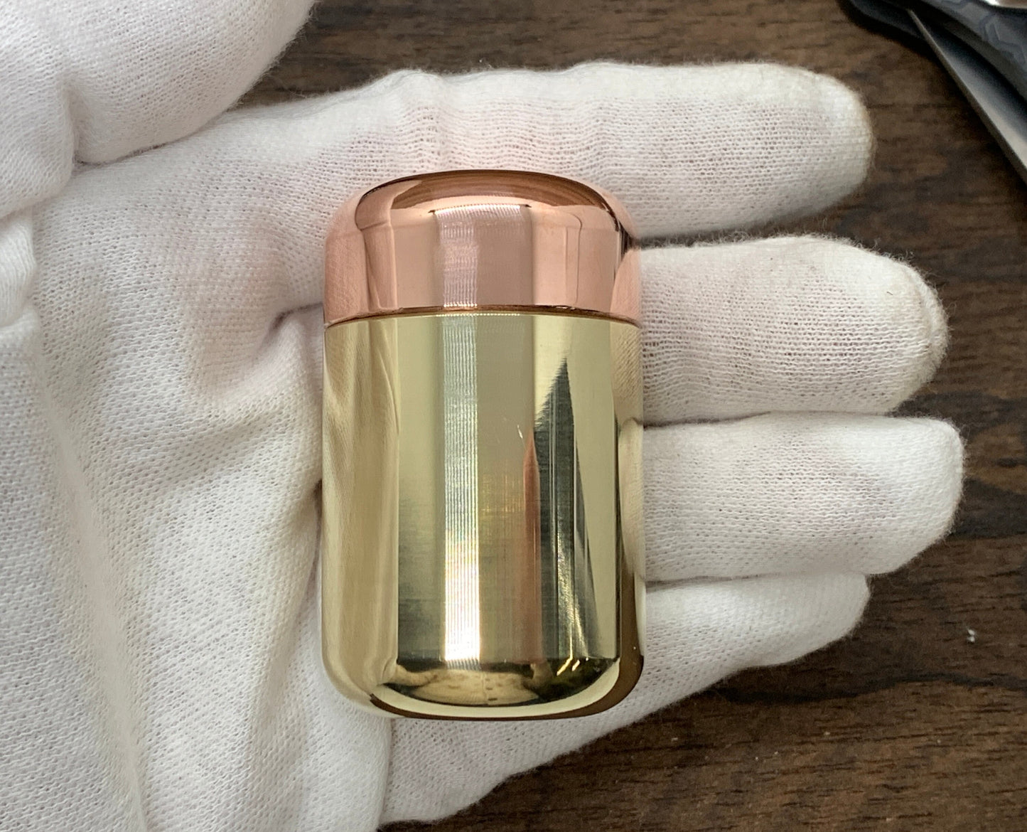 XL Polished Copper-Brass Meton-Vault Pill box Stash box Pill Case Candy Box