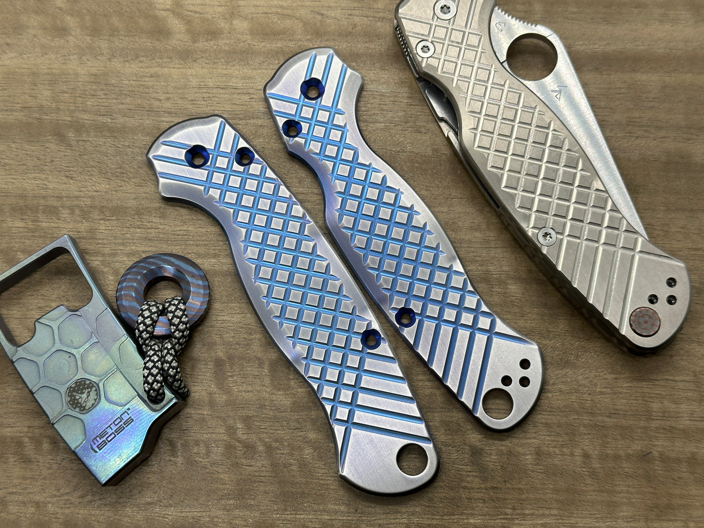 2-Tone BLUE ano & Brushed FRAG Titanium scales for Spyderco Paramilitary 2 PM2