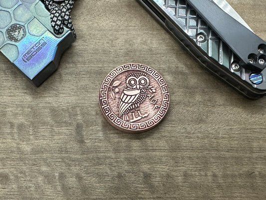 3 Sizes The OWL deep engraved Copper Worry Coin
