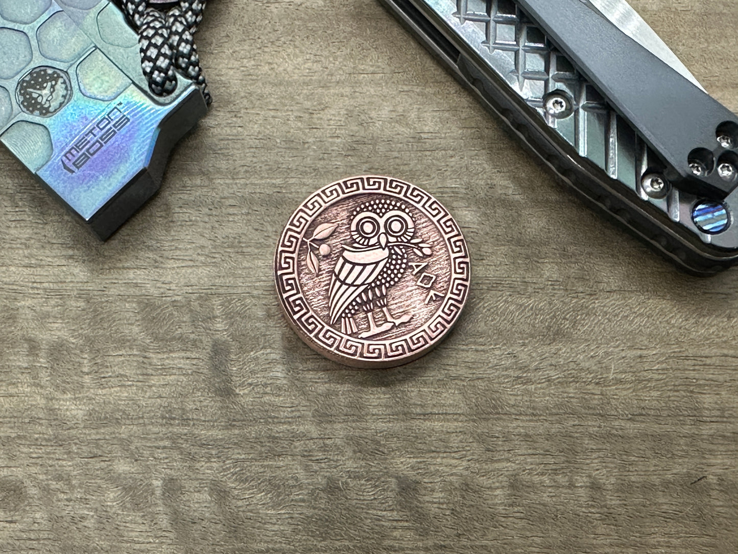 3 Sizes The OWL deep engraved Copper Worry Coin