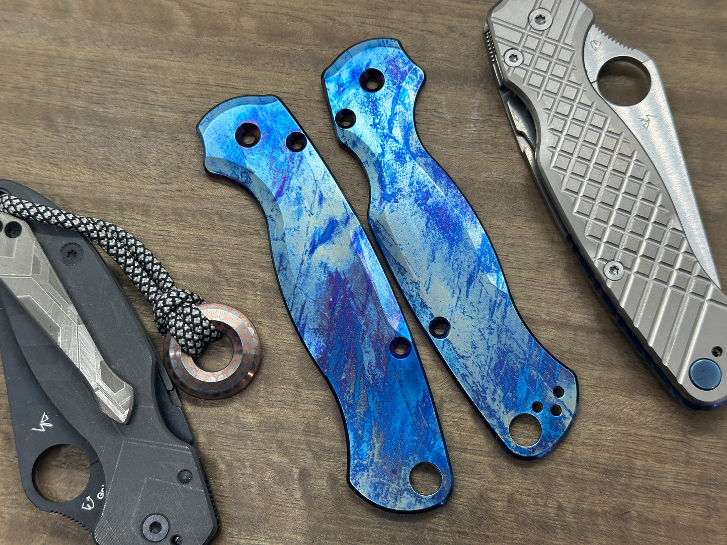 Flamed LABRADORITE engraved Titanium scales for Spyderco Paramilitary 2 PM2