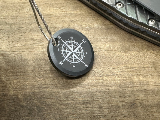 COMPASS engraved on both sides Black Zirconium Pendant Keychain