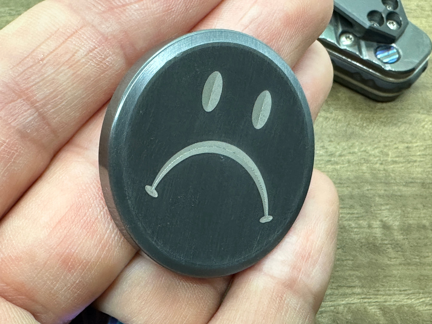 4 sizes Smiley - Sad (Yes-No decision maker) Black Zirconium Worry Coin