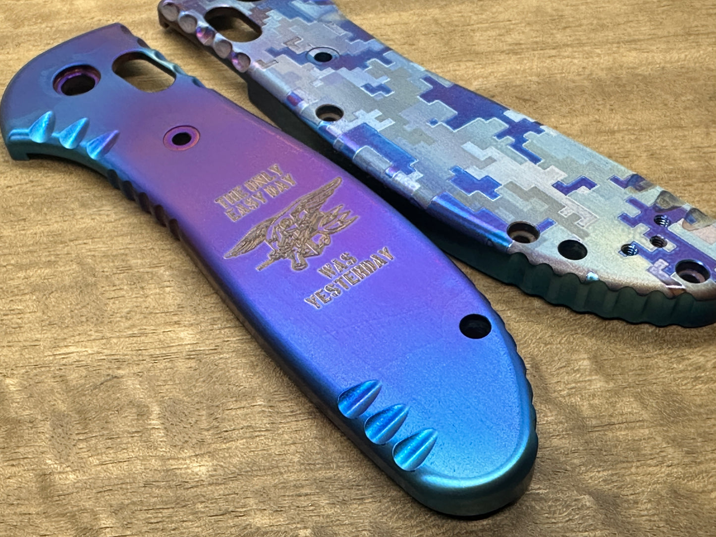 US NAVY Seals The only easy day was yesterday Flamed Titanium Scales for Benchmade GRIPTILIAN