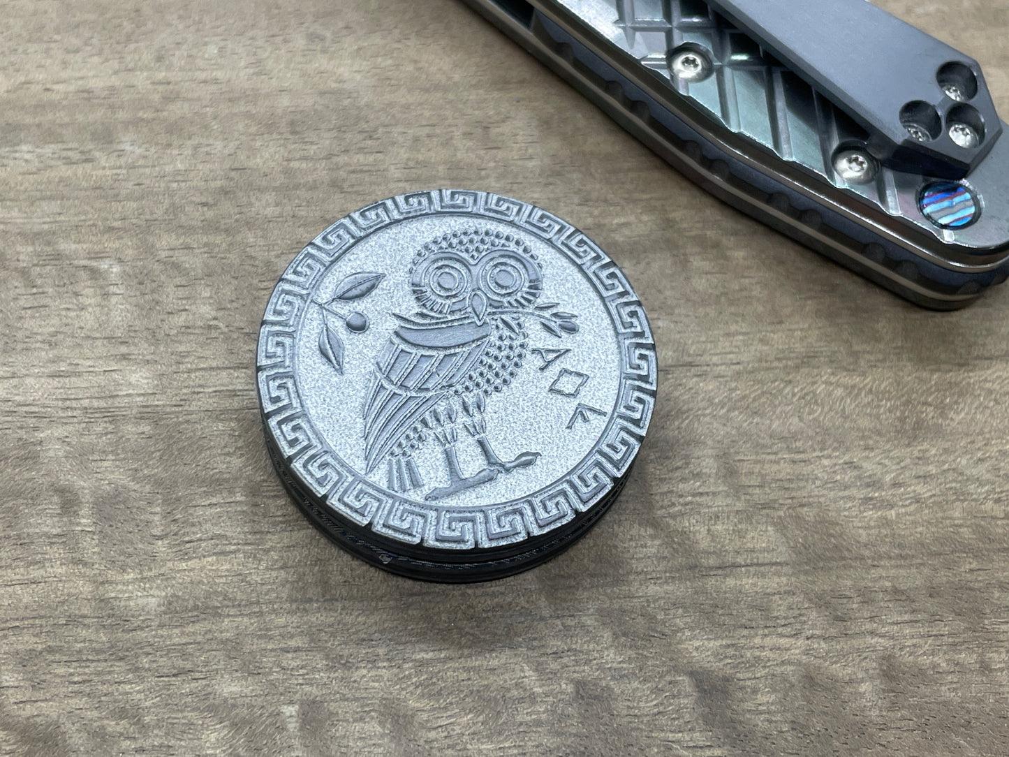 The OWL Deep engraved Zirconium CLICKY HAPTIC Coins Fidget