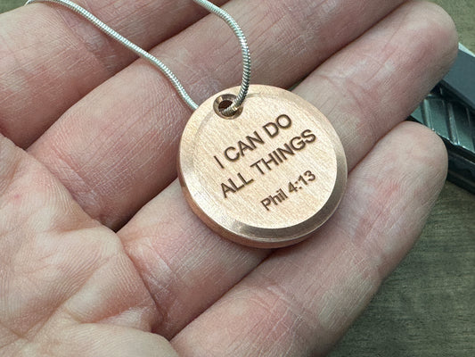 I can do all things - Phil 4:13 - Dama FISH engraved Copper PENDANT Keychain