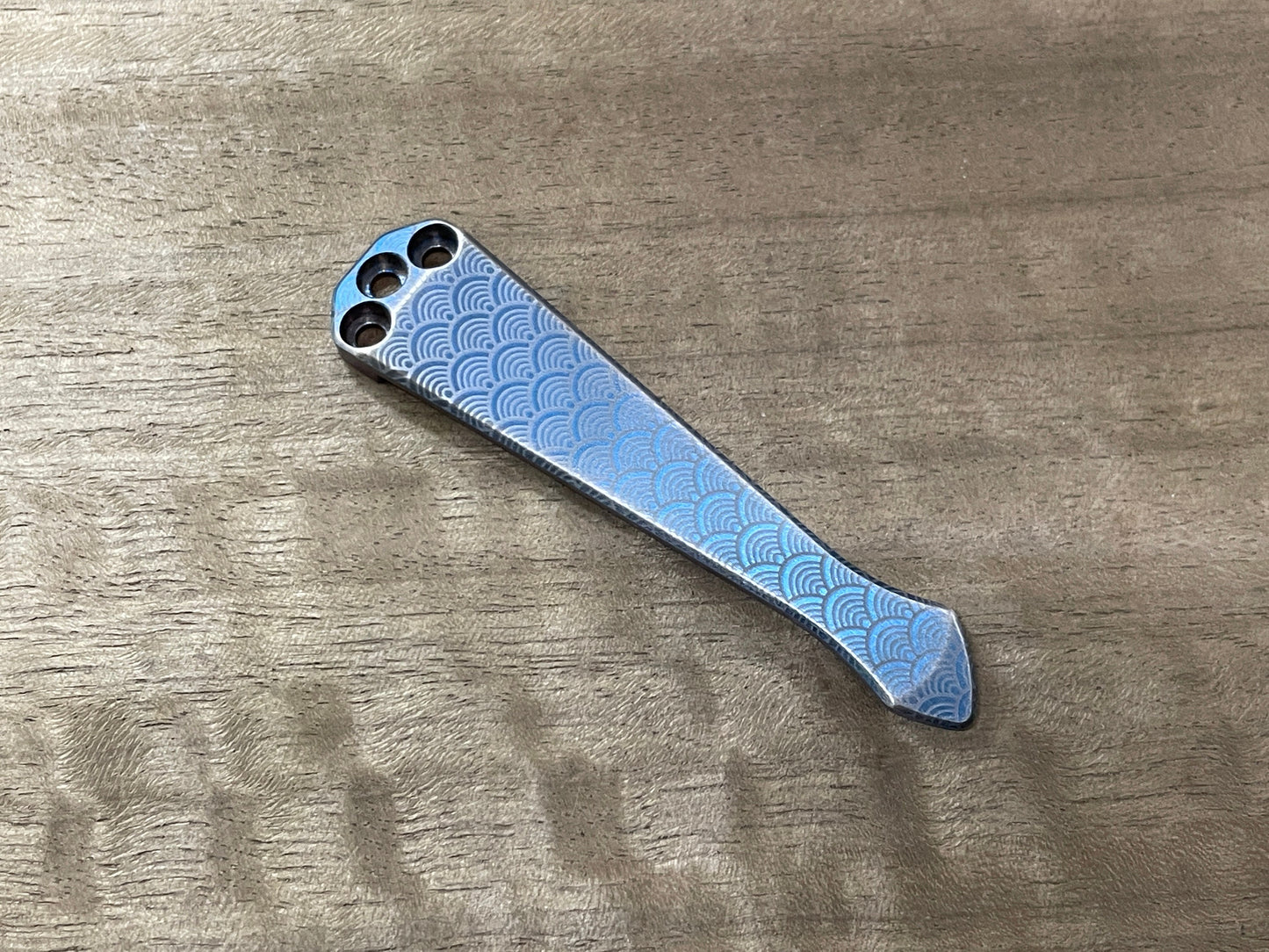 Blue ano SEIGAIHA engraved Brushed SPIDY Titanium CLIP for most Benchmade models