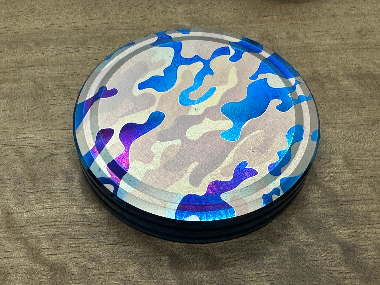 Camouflage Flamed Titanium Spin base for Spinning Tops & Coins