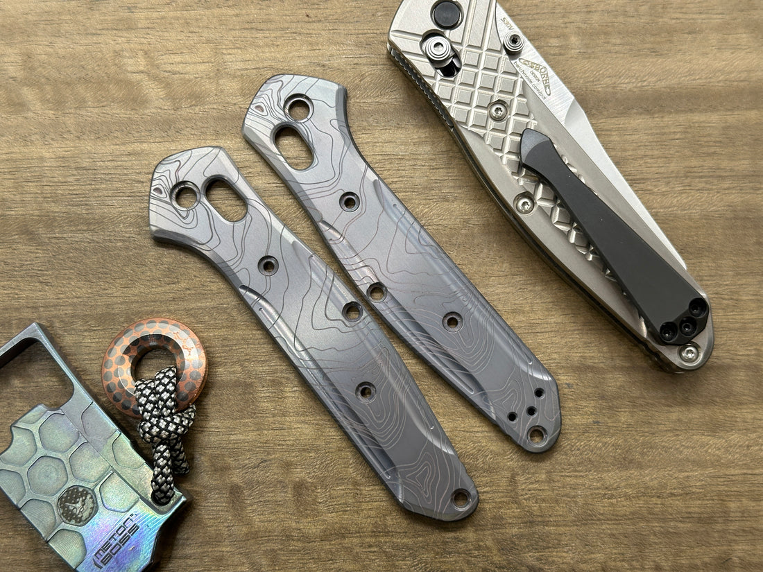 TOPO engraved Dark FLAMED Titanium Scales for Benchmade 940 Osborne