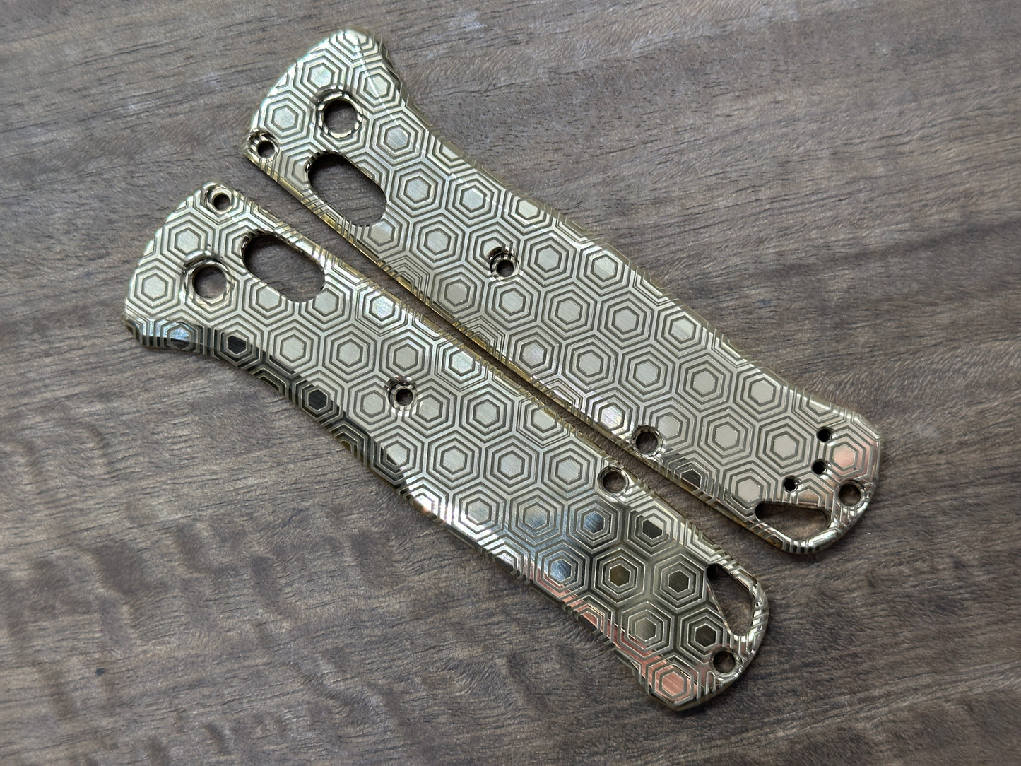 Polished HONEYCOMB engraved BRASS Scales for Benchmade Bugout 535