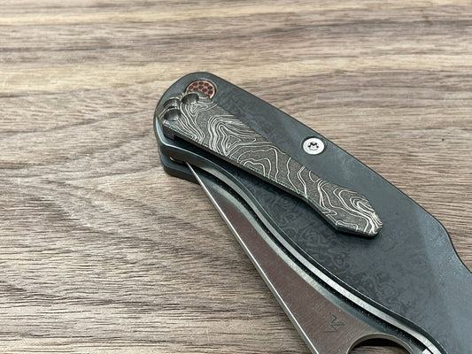 Battleworn TOPO engraved Dmd Titanium CLIP for most Spyderco models