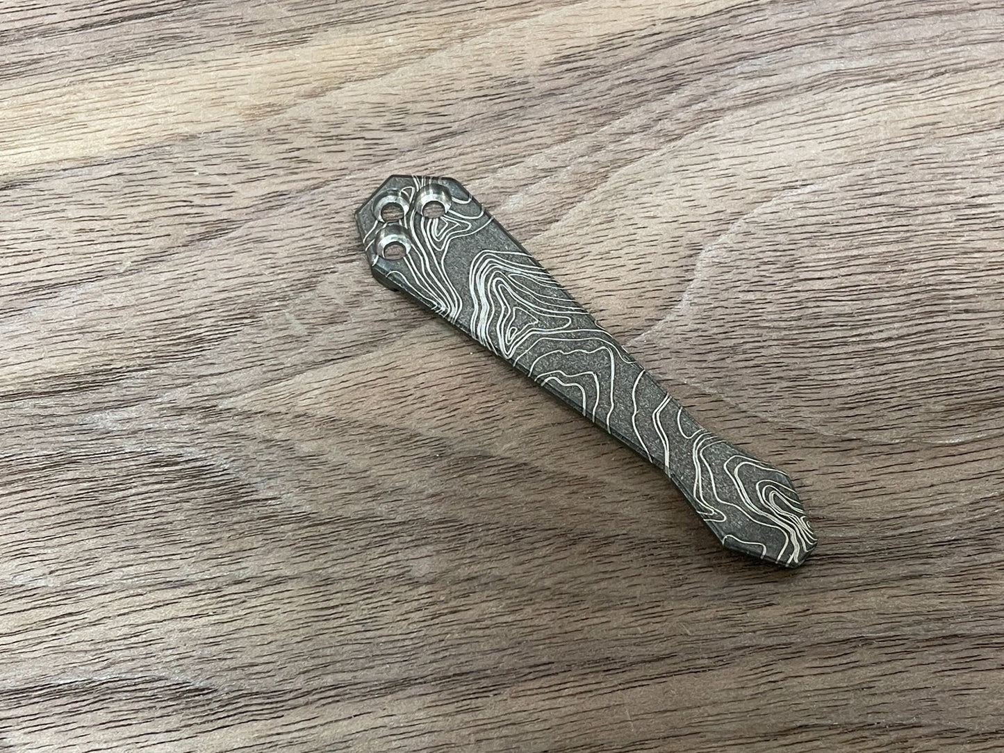 Battleworn TOPO engraved Dmd Titanium CLIP for most Spyderco models