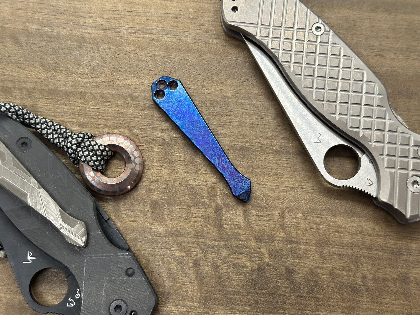 ALIEN Flamed Polished engraved SPIDY Titanium CLIP for most Spyderco models