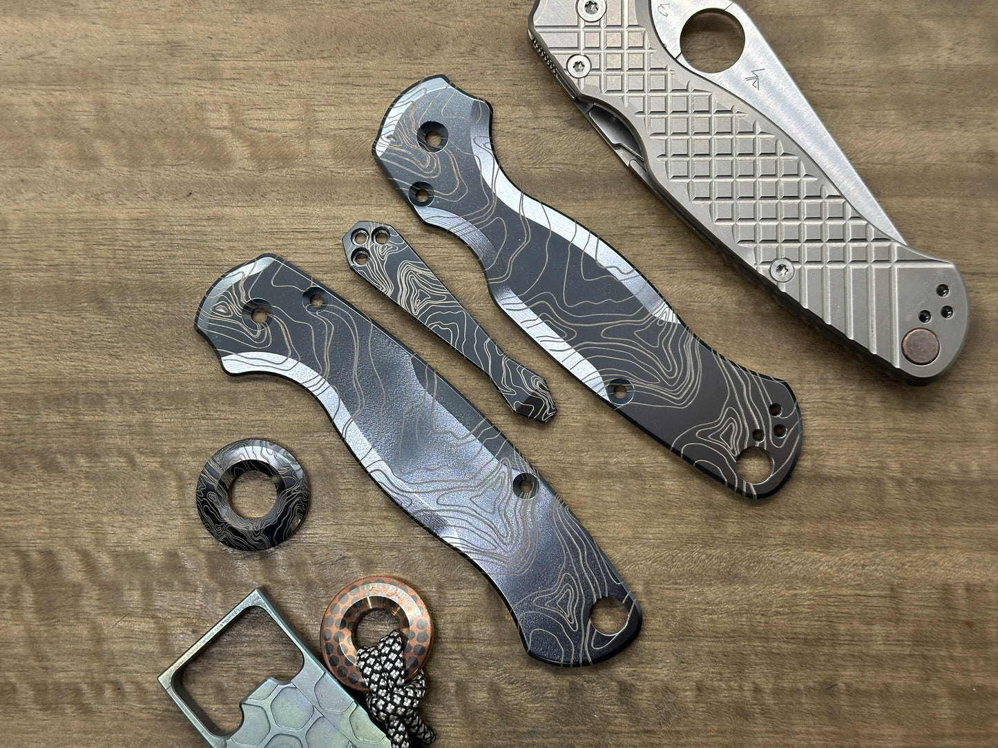 Black TOPO Engraved Titanium scales for Spyderco Paramilitary 2 PM2