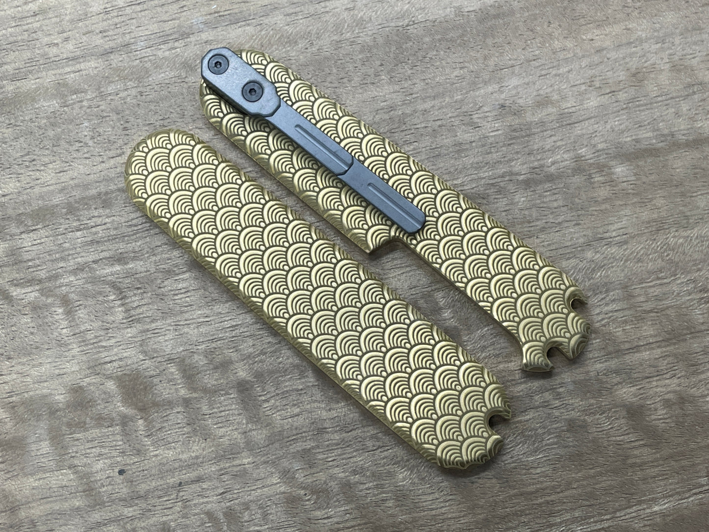SEIGAIHA 91mm Brass Scales with black Zirconium Clip for Swiss Army SAK