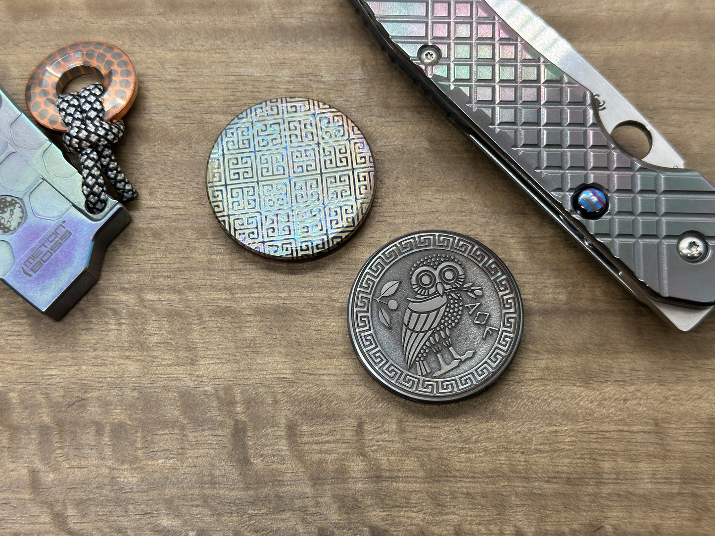 The OWL Deep engraved Flamed HAPTIC Coins CLICKY Greek Ascoloy Haptic Slider