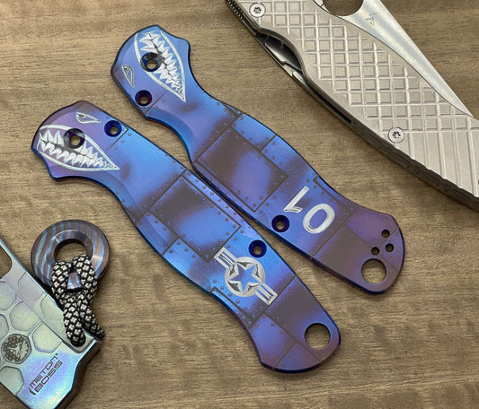 Flamed P40 RIVETED AIRPLANE Titanium scales for Spyderco Paramilitary 2 PM2