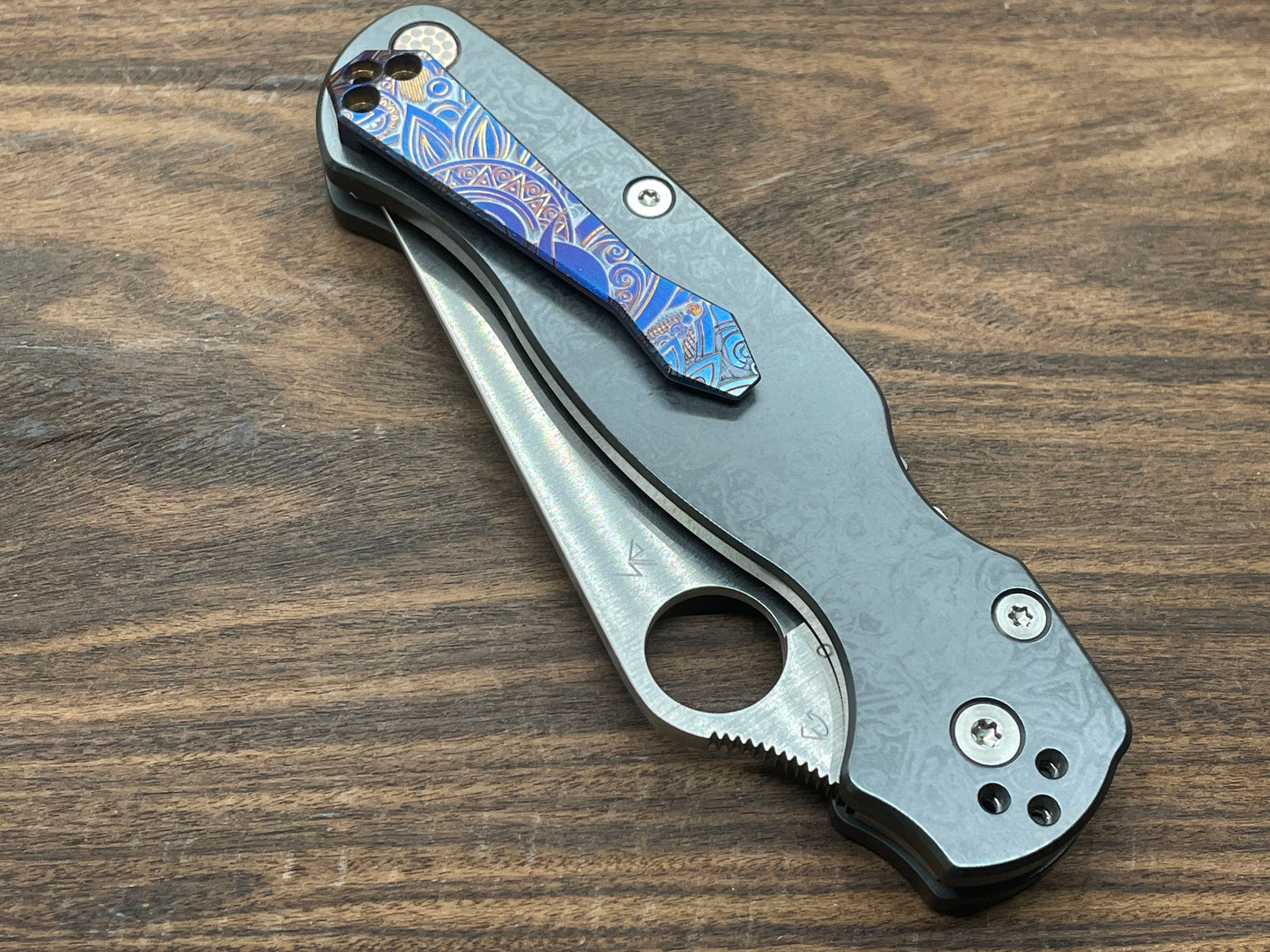 SUNRISE heat ano engraved Dmd Titanium CLIP for most Spyderco models