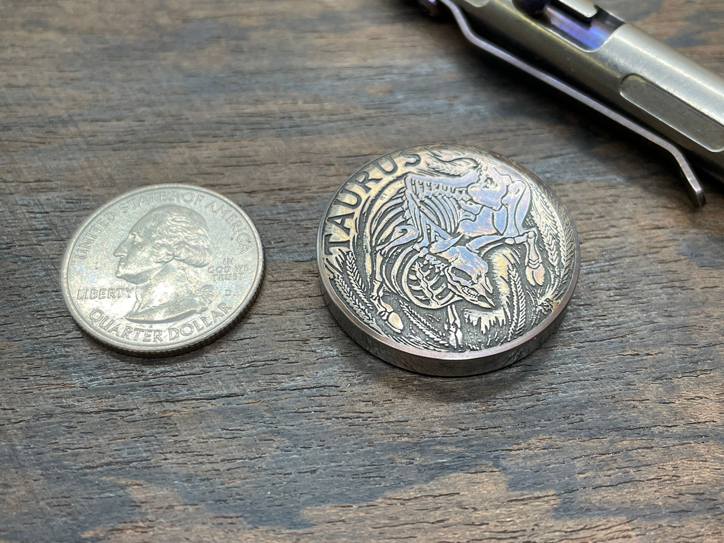 4 sizes TAURUS deep engraved Titanium Worry Coin Challenge Coin