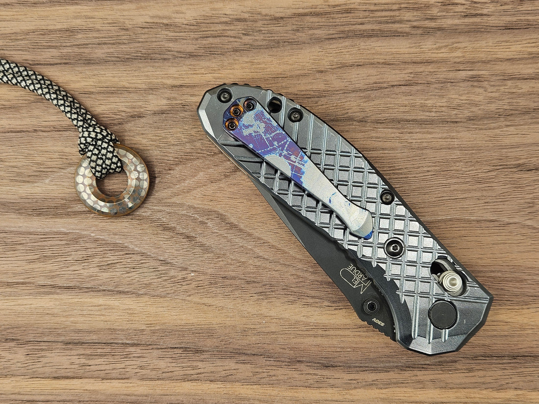 CLR Clip Benchmade Models<br>Titanium Standard - Spidy Tip Pirate Blue Anodized