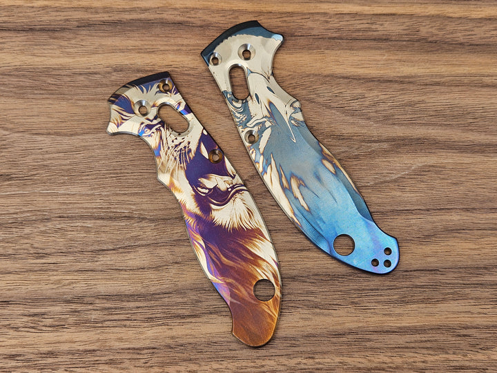 CLR Spyderco Manix 2<br>Titanium Standard<br>Eagle and Lion Flamed