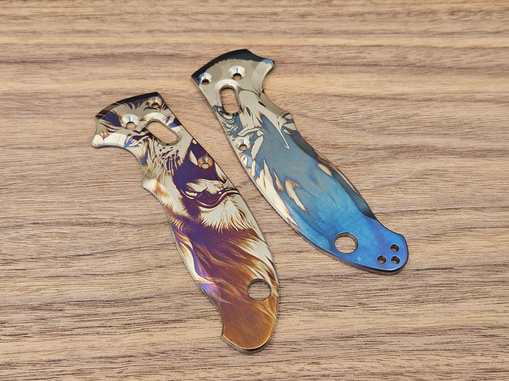CLR Spyderco Manix 2<br>Titanium Standard<br>Eagle and Lion Flamed