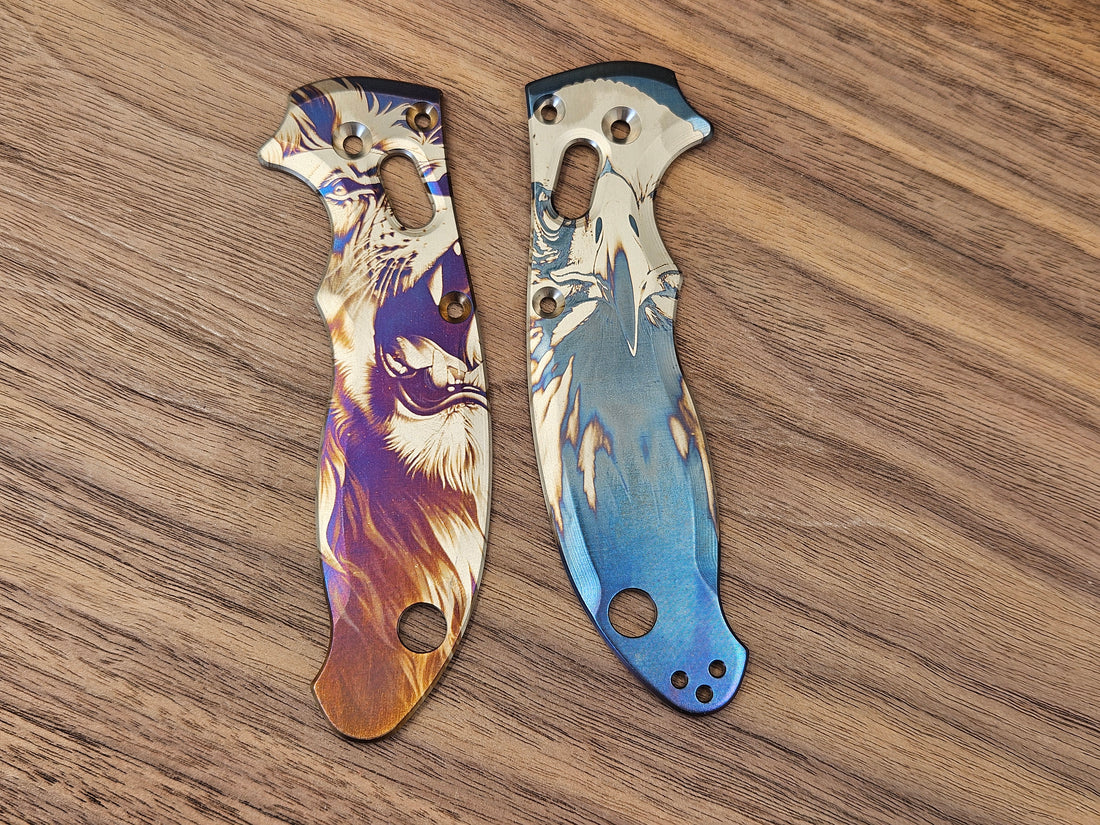 CLR Spyderco Manix 2<br>Titanium Standard<br>Eagle and Lion Flamed