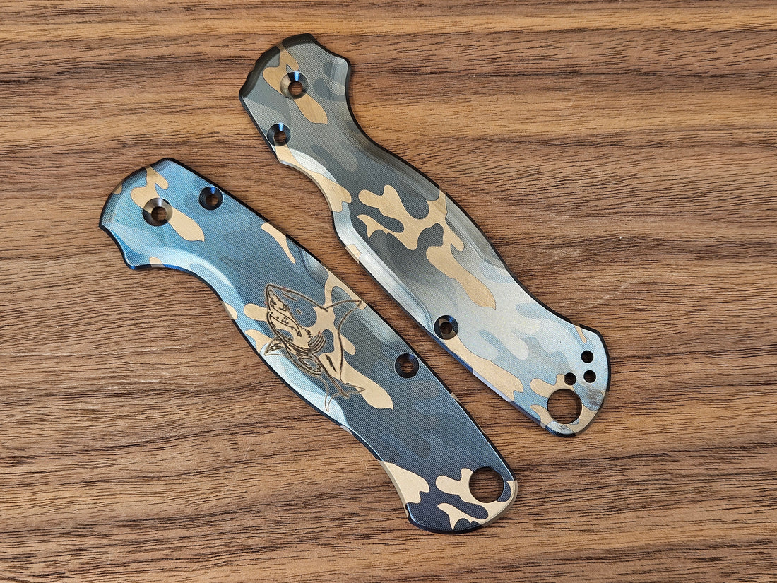 CLR Spyderco Paramilitary 2<br>Titanium Standard<br>Camo Blue Shark
