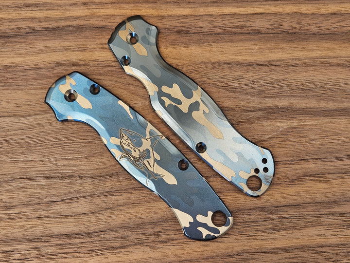 CLR Spyderco Paramilitary 2<br>Titanium Standard<br>Camo Blue Shark