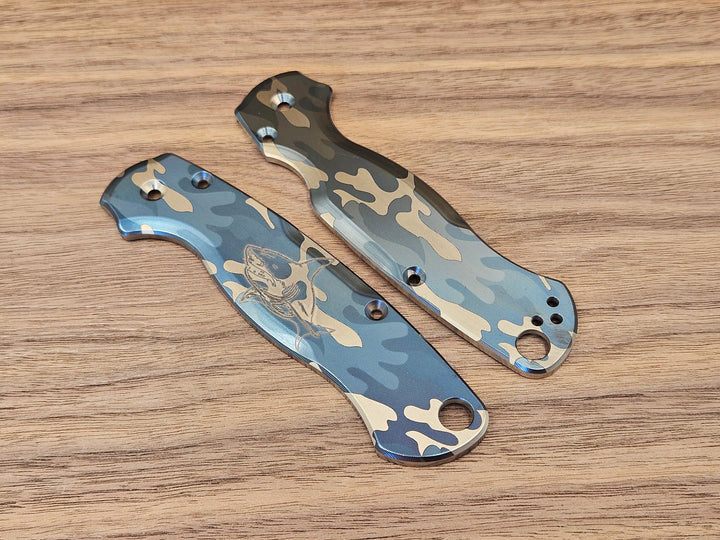 CLR Spyderco Paramilitary 2<br>Titanium Standard<br>Camo Blue Shark