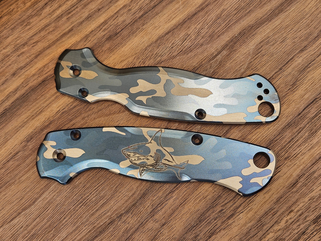 CLR Spyderco Paramilitary 2<br>Titanium Standard<br>Camo Blue Shark