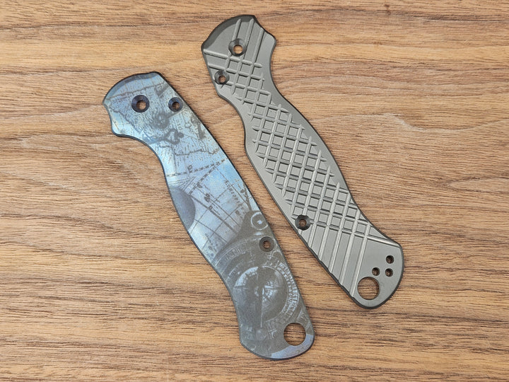 CLR Spyderco Paramilitary 2<br>Titanium Pirate Blue Flamed<br>Zirconium Frag Black