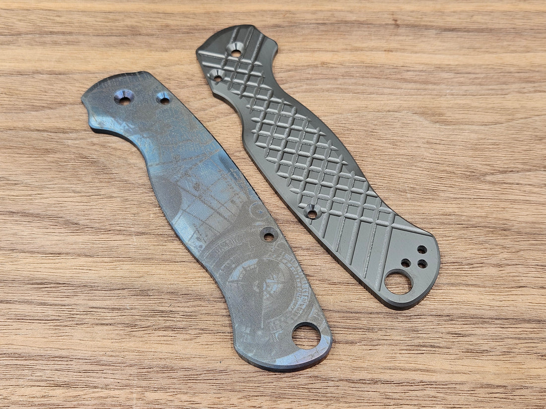 CLR Spyderco Paramilitary 2<br>Titanium Pirate Blue Flamed<br>Zirconium Frag Black