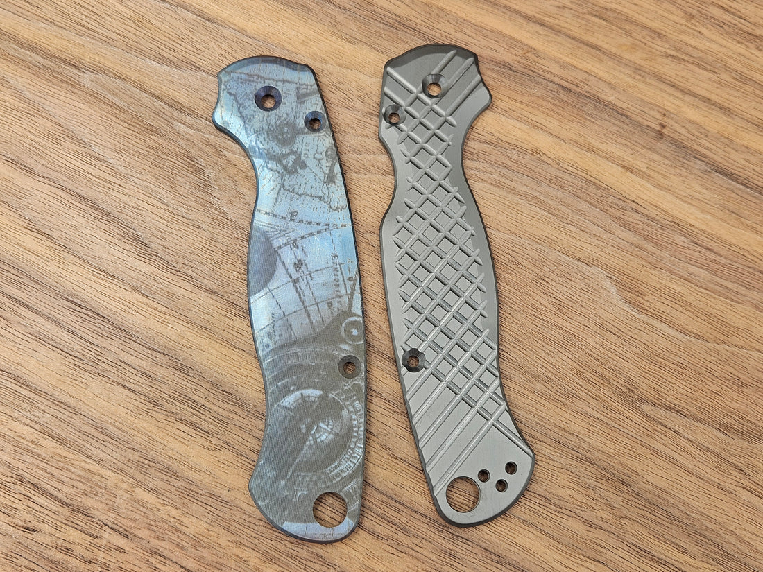 CLR Spyderco Paramilitary 2<br>Titanium Pirate Blue Flamed<br>Zirconium Frag Black