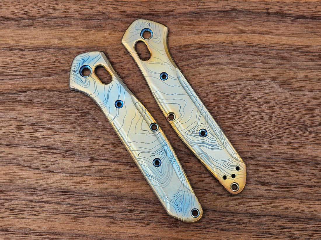 CLR Benchmade 940 Osborne<br>Titanium Standard Topo Light Blue and Yellow Flamed