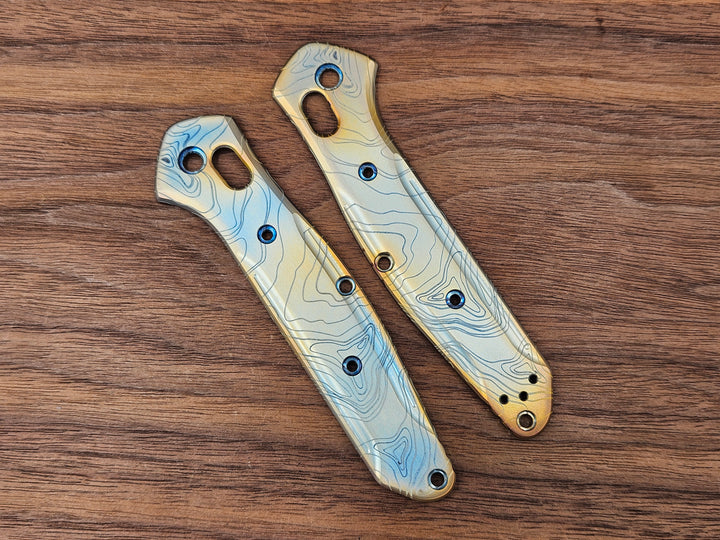 CLR Benchmade 940 Osborne<br>Titanium Standard Topo Light Blue and Yellow Flamed