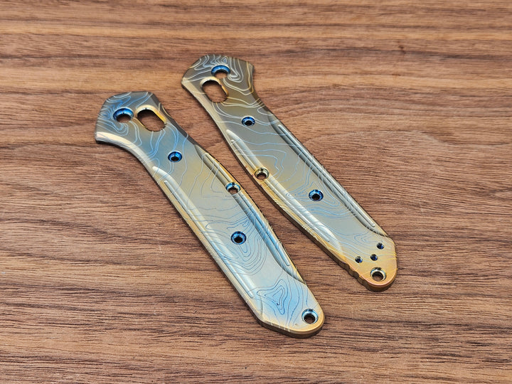 CLR Benchmade 940 Osborne<br>Titanium Standard Topo Light Blue and Yellow Flamed