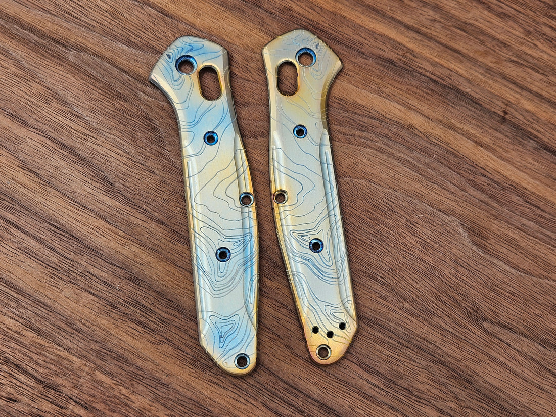 CLR Benchmade 940 Osborne<br>Titanium Standard Topo Light Blue and Yellow Flamed