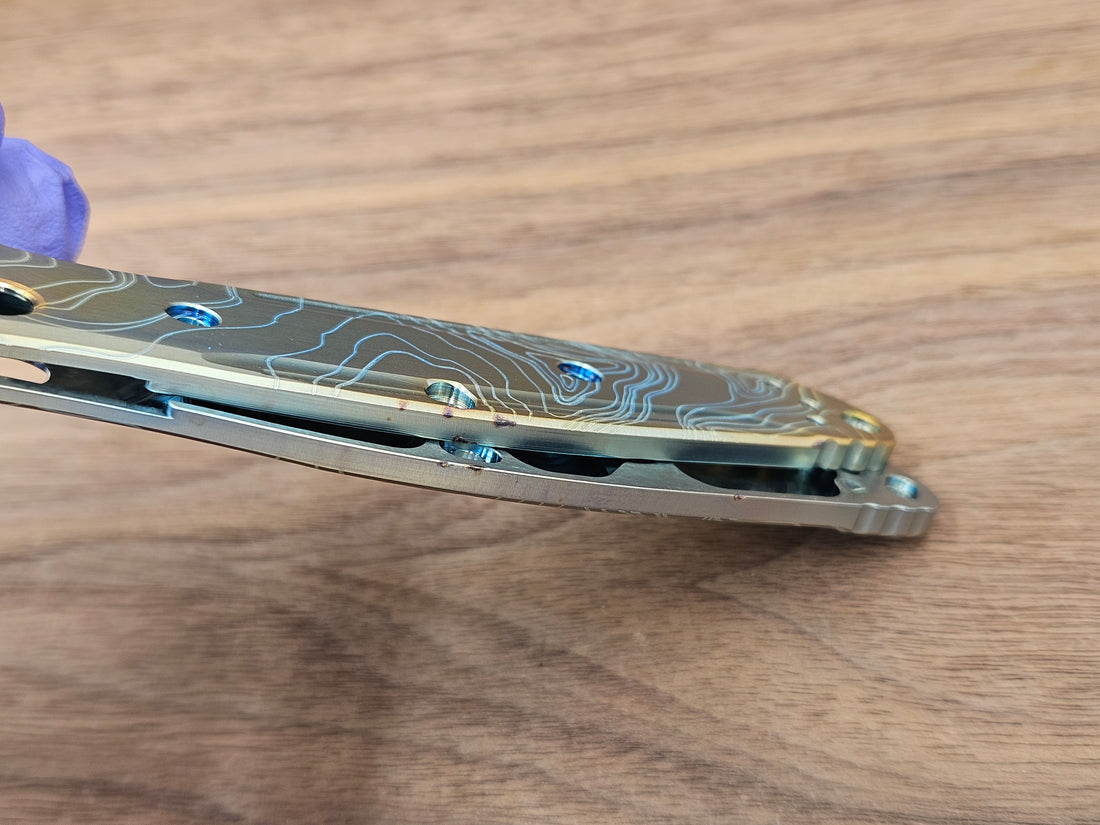CLR Benchmade 940 Osborne<br>Titanium Standard Topo Light Blue and Yellow Flamed